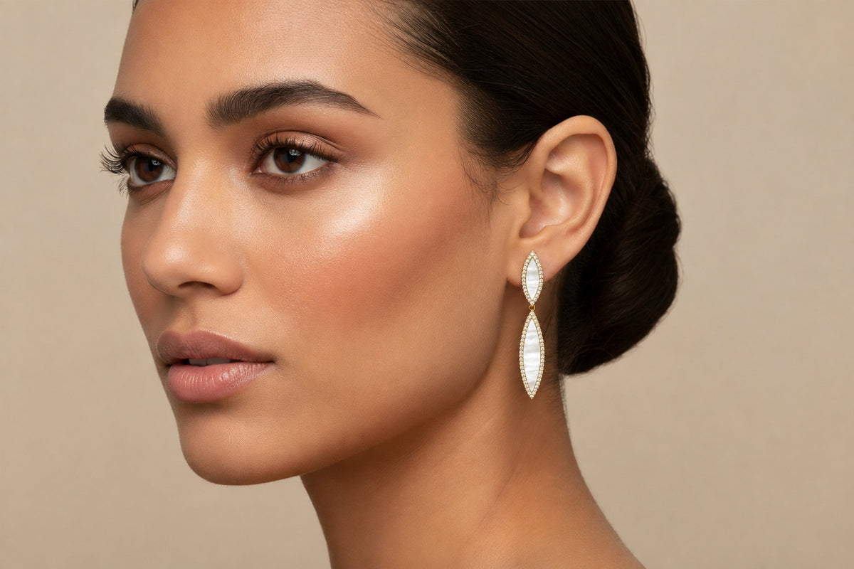 14K Yellow Gold Diamond And Mother Of Pearl Drop Earrings - Jewelry Design Gallery of East Windsor