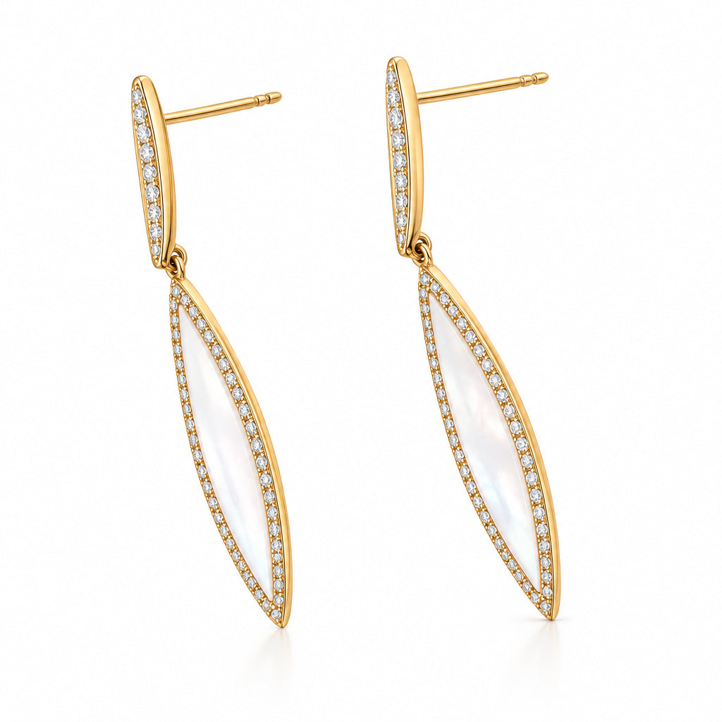14K Yellow Gold Diamond And Mother Of Pearl Drop Earrings - Jewelry Design Gallery of East Windsor