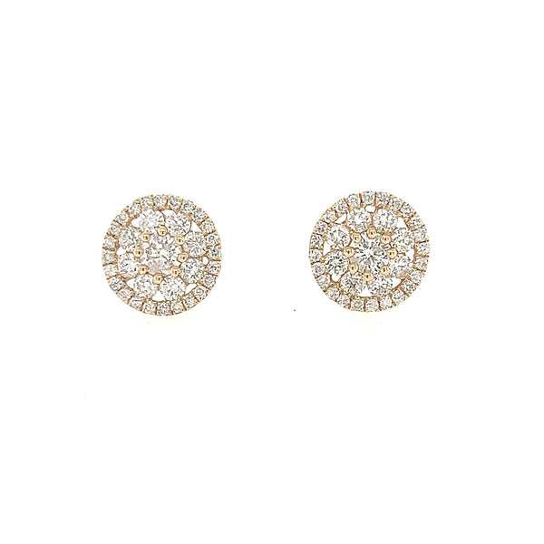 14K Yellow Gold Cluster Diamond Circle Stud Earrings - Jewelry Design Gallery of East Windsor