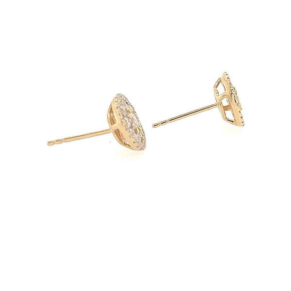 14K Yellow Gold Cluster Diamond Circle Stud Earrings - Jewelry Design Gallery of East Windsor