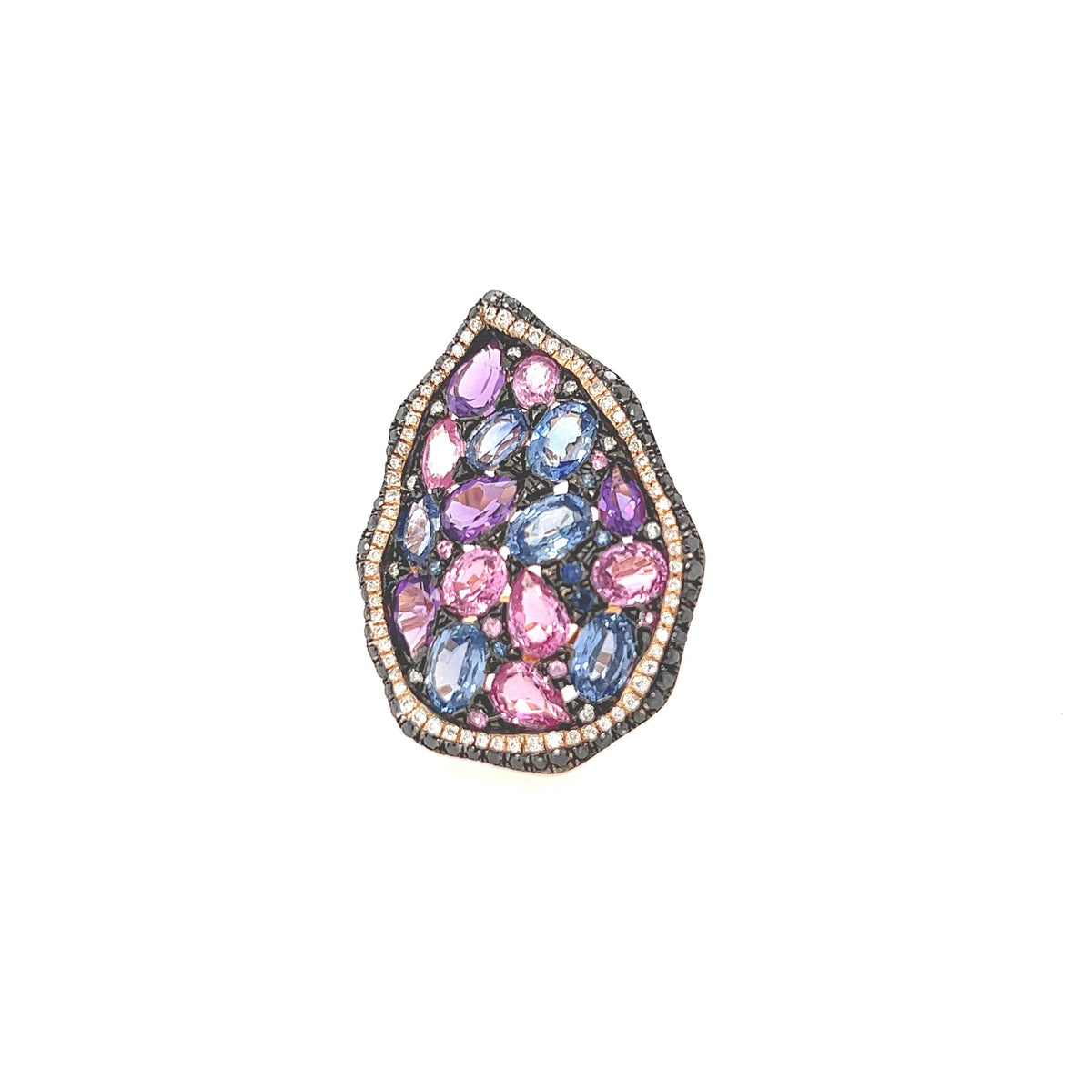 18K Rose Gold Rainbow Stone Cocktail Ring with Pink & Sapphire, Amethyst, and Diamonds - Jewelry Design Gallery of East Windsor