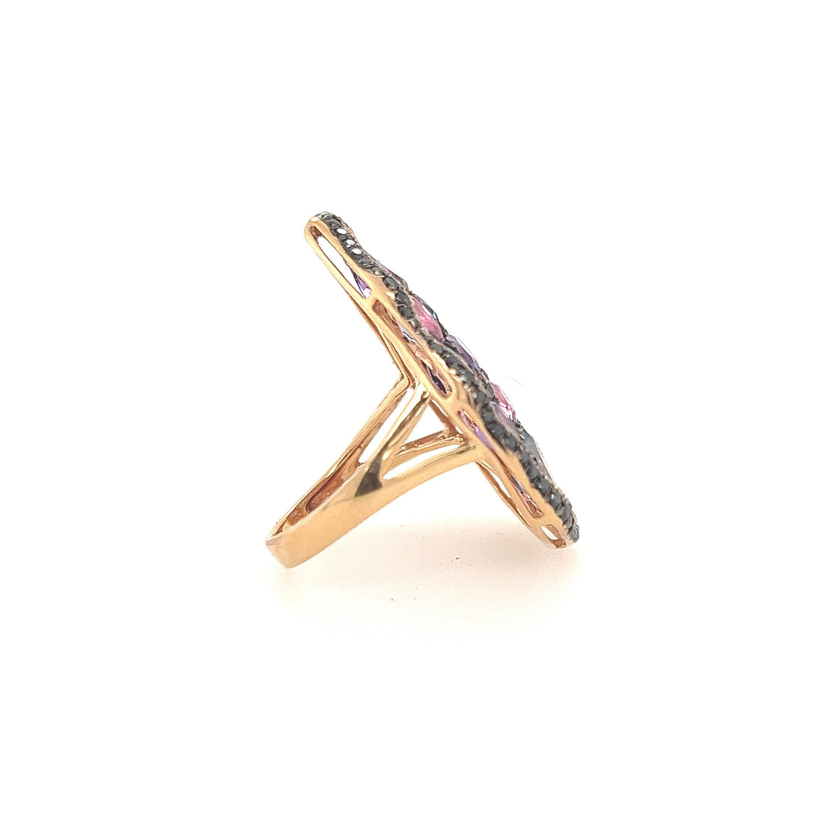 18K Rose Gold Rainbow Stone Cocktail Ring with Pink & Sapphire, Amethyst, and Diamonds - Jewelry Design Gallery of East Windsor