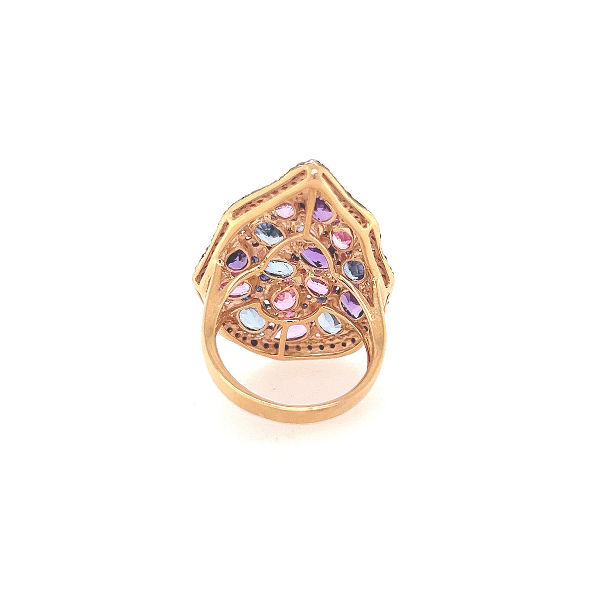 18K Rose Gold Rainbow Stone Cocktail Ring with Pink & Sapphire, Amethyst, and Diamonds - Jewelry Design Gallery of East Windsor
