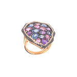 18K Rose Gold Rainbow Stone Cocktail Ring with Pink & Sapphire, Amethyst, and Diamonds - Jewelry Design Gallery of East Windsor