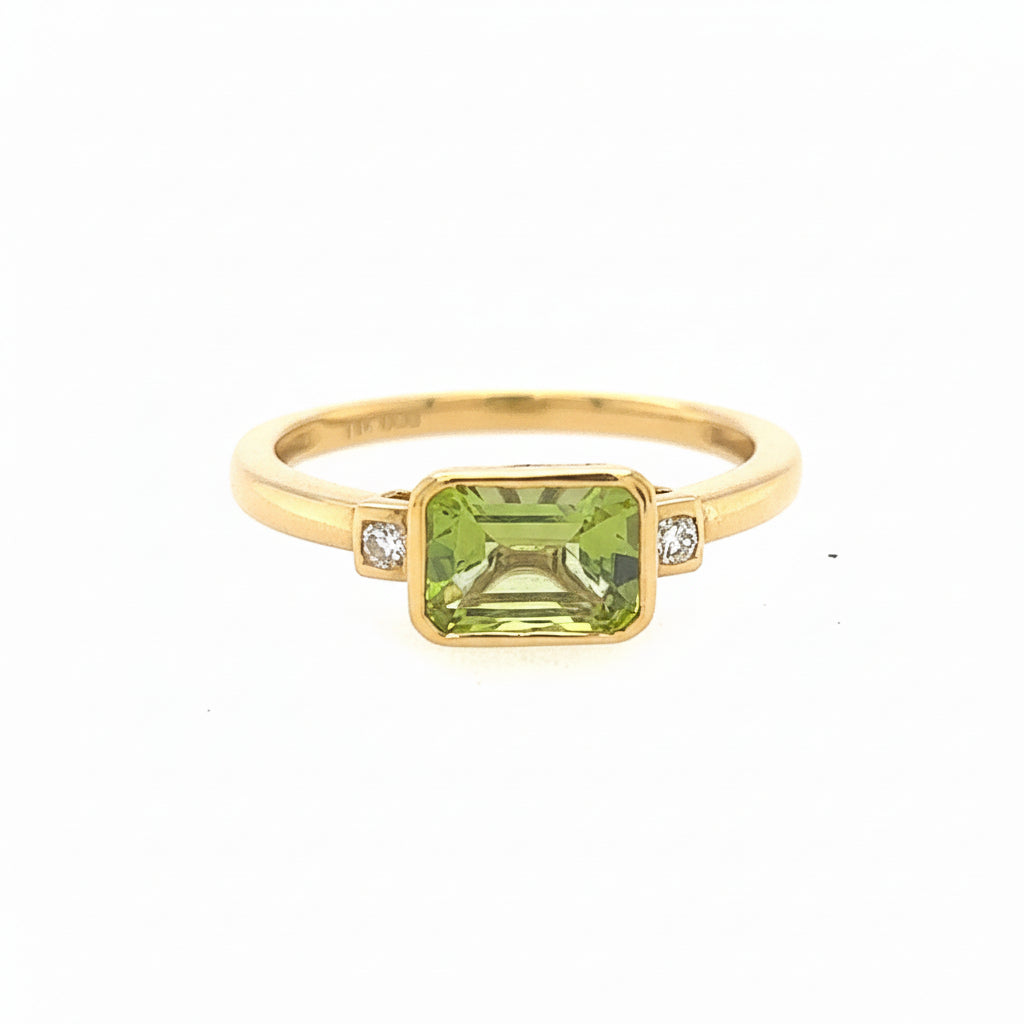 14K Yellow Gold Diamond and Peridot Minimal Ring - Jewelry Design Gallery of East Windsor