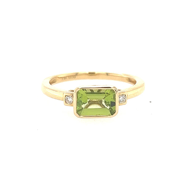 14K Yellow Gold Diamond and Peridot Minimal Ring - Jewelry Design Gallery of East Windsor