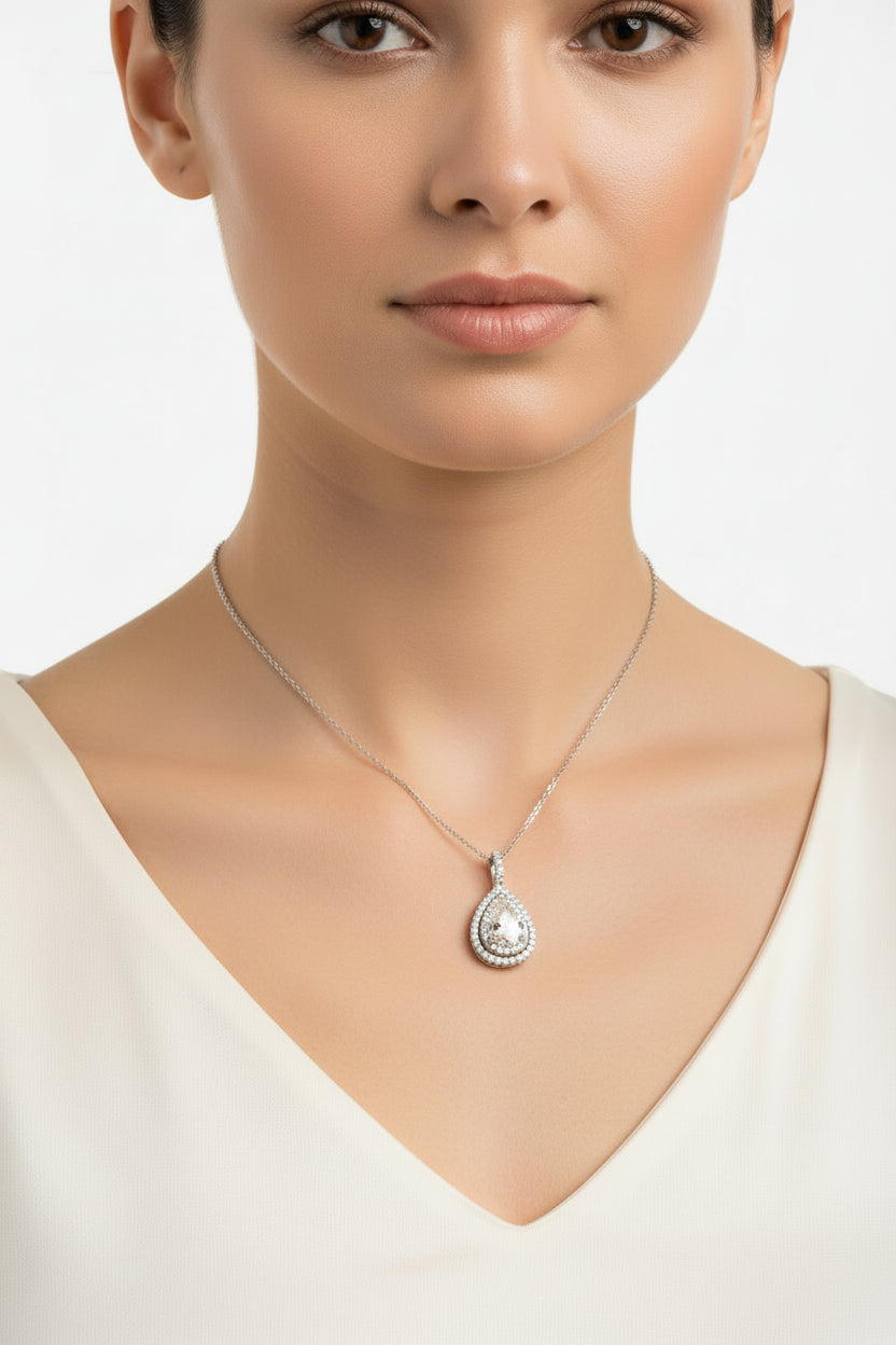 14k White Gold Diamond Pear Shaped Pendant Necklace - Jewelry Design Gallery of East Windsor