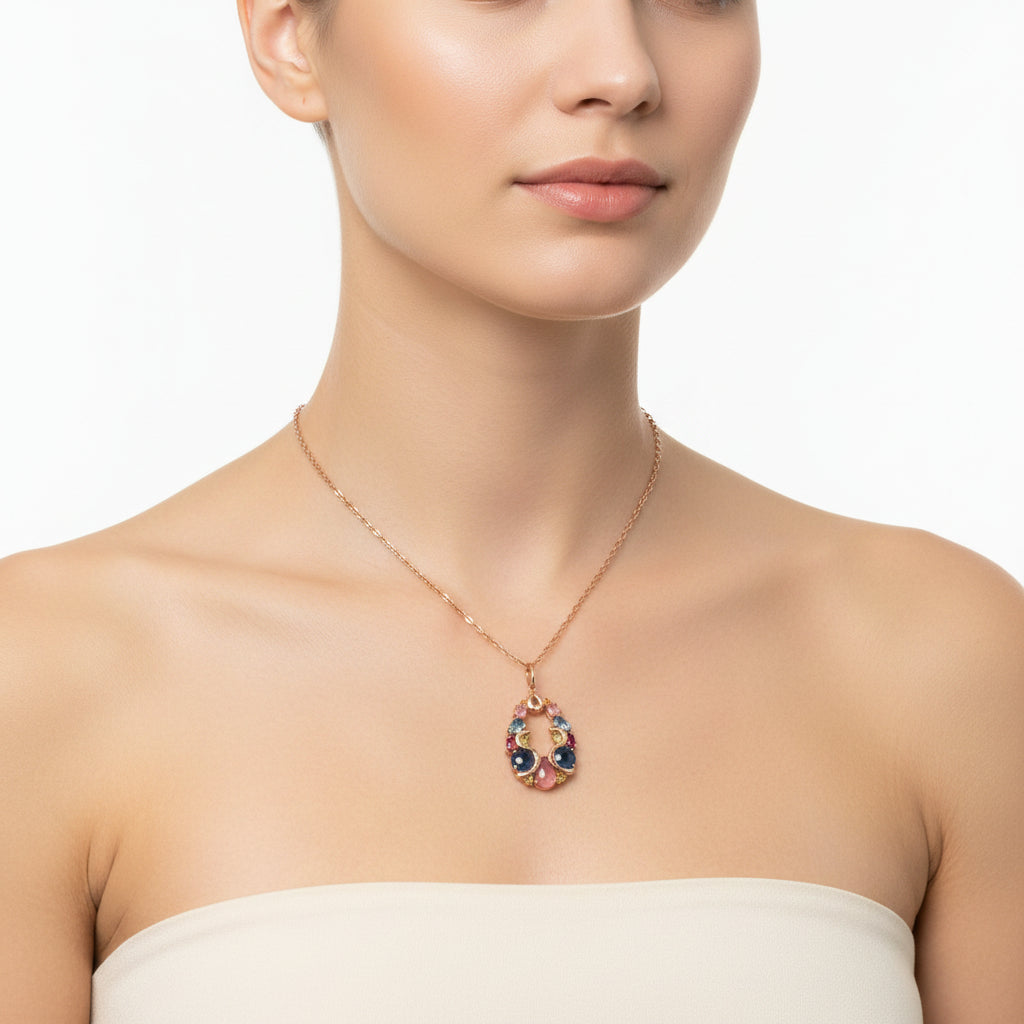 14K Rose Gold Sapphire Pendant Necklace with Diamonds - Jewelry Design Gallery of East Windsor