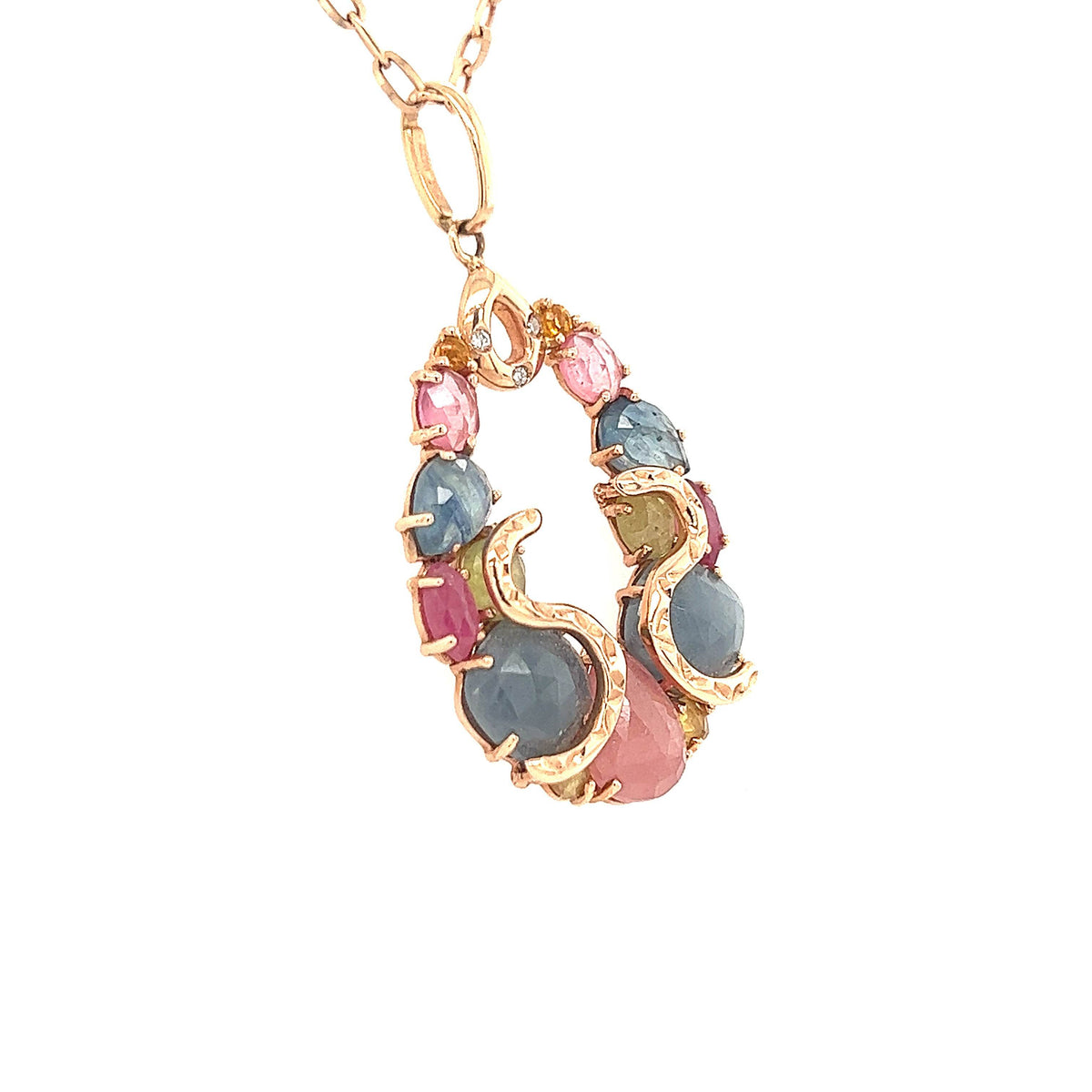 14K Rose Gold Sapphire Pendant Necklace with Diamonds - Jewelry Design Gallery of East Windsor