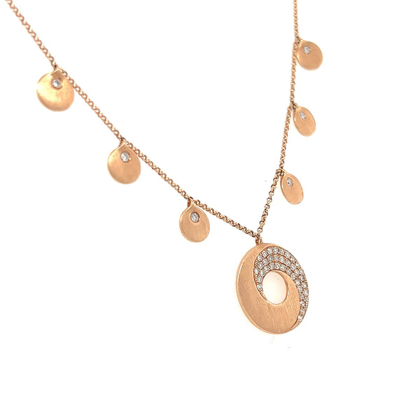 14K Rose Gold Diamond Pave Circle Disc Necklace - Jewelry Design Gallery of East Windsor