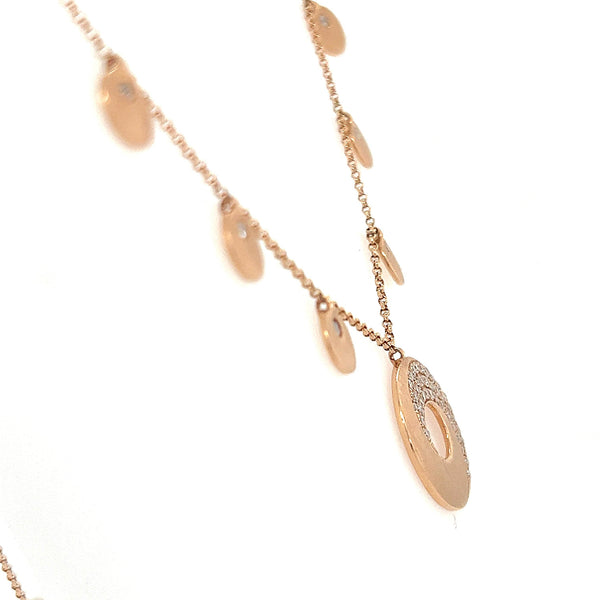14K Rose Gold Diamond Pave Circle Disc Necklace - Jewelry Design Gallery of East Windsor