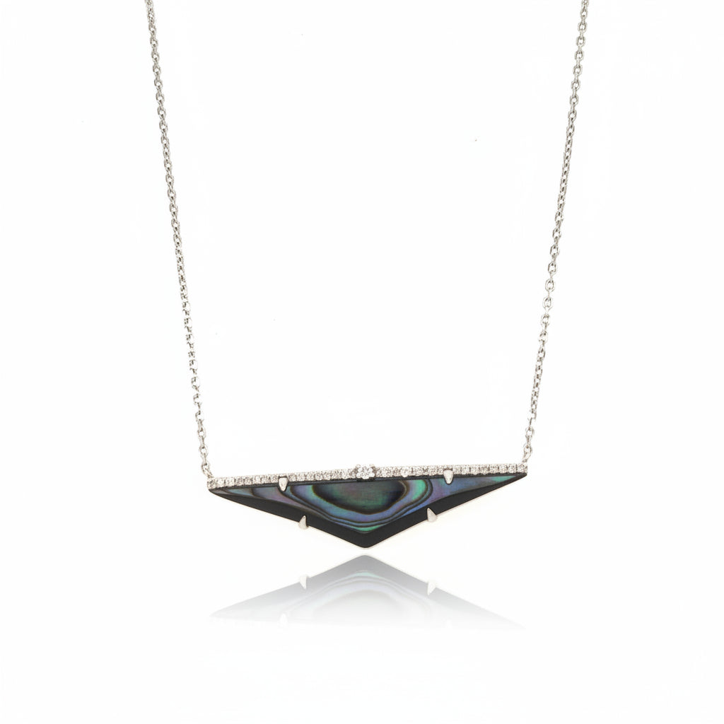 18K White Gold Diamond and Black Mother of Pearl Triangle Pendant Necklace - Jewelry Design Gallery of East Windsor