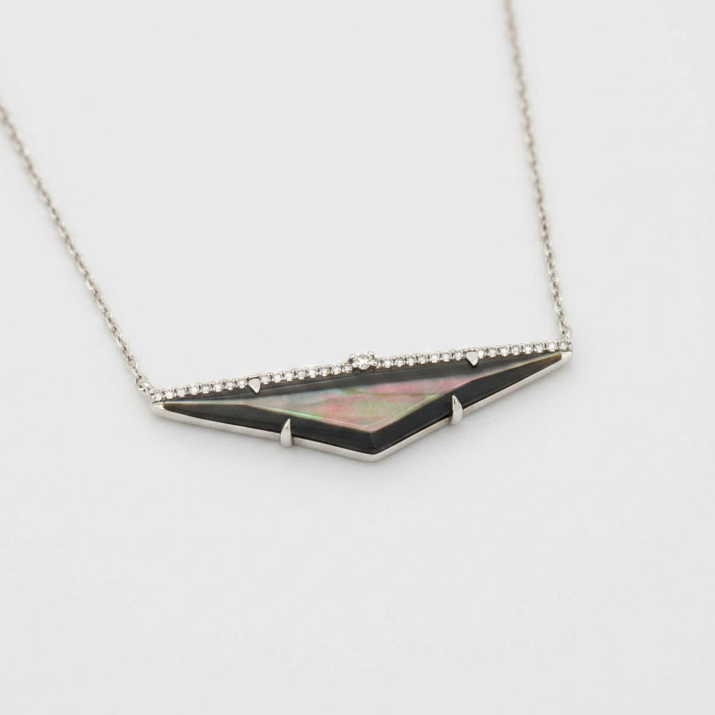 18K White Gold Diamond and Black Mother of Pearl Triangle Pendant Necklace - Jewelry Design Gallery of East Windsor