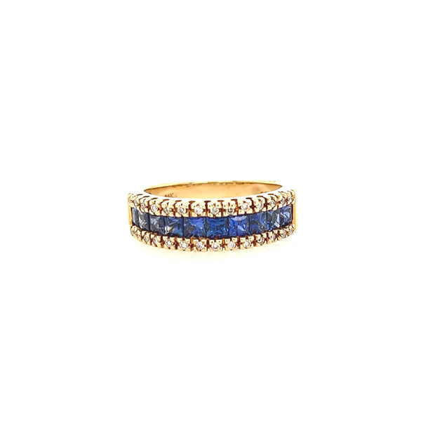 14K Yellow Gold Princess Cut Blue Sapphire & diamind Ring Band - Jewelry Design Gallery of East Windsor