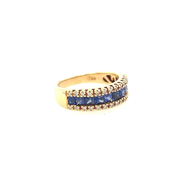 14K Yellow Gold Princess Cut Blue Sapphire & diamind Ring Band - Jewelry Design Gallery of East Windsor