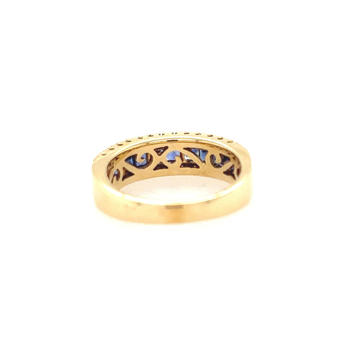 14K Yellow Gold Princess Cut Blue Sapphire & diamind Ring Band - Jewelry Design Gallery of East Windsor