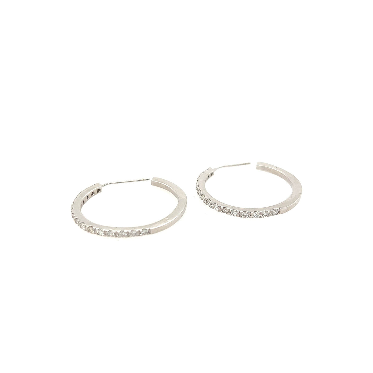 14K White Gold Round Hoop Diamond Earrings - Jewelry Design Gallery of East Windsor