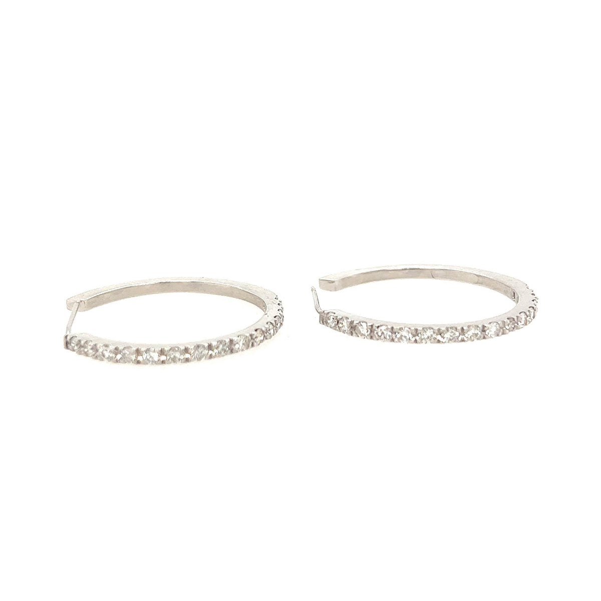 14K White Gold Round Hoop Diamond Earrings - Jewelry Design Gallery of East Windsor