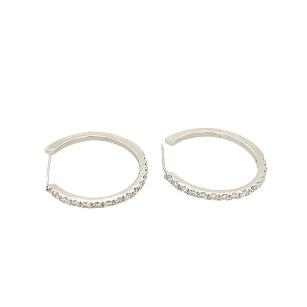 14K White Gold Round Hoop Diamond Earrings - Jewelry Design Gallery of East Windsor