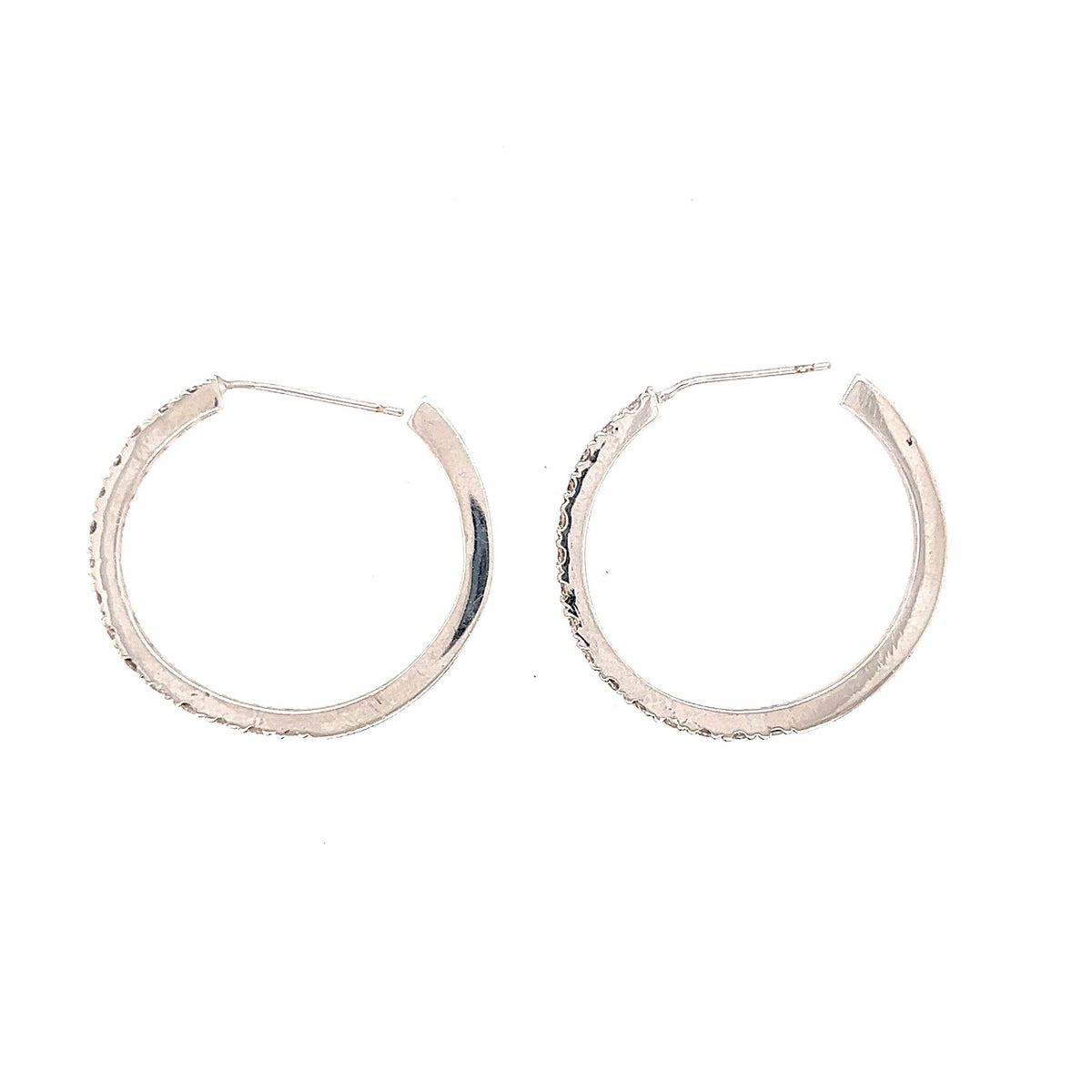 14K White Gold Round Hoop Diamond Earrings - Jewelry Design Gallery of East Windsor