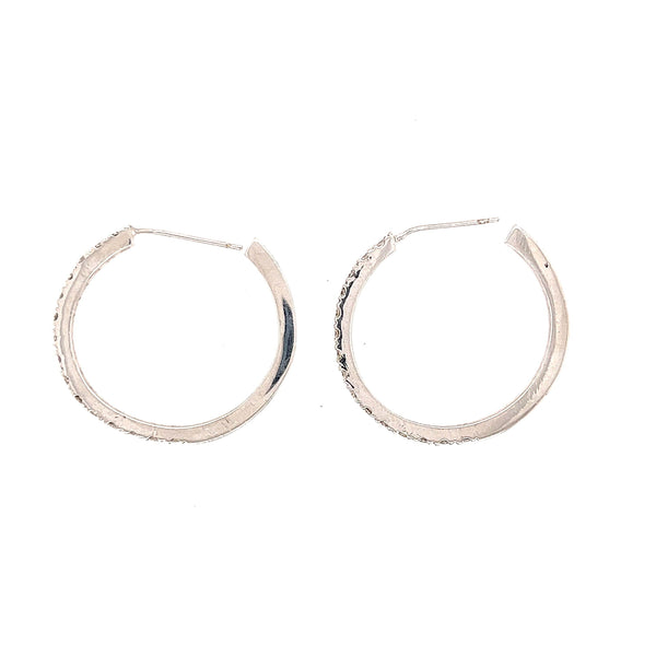 14K White Gold Round Hoop Diamond Earrings - Jewelry Design Gallery of East Windsor