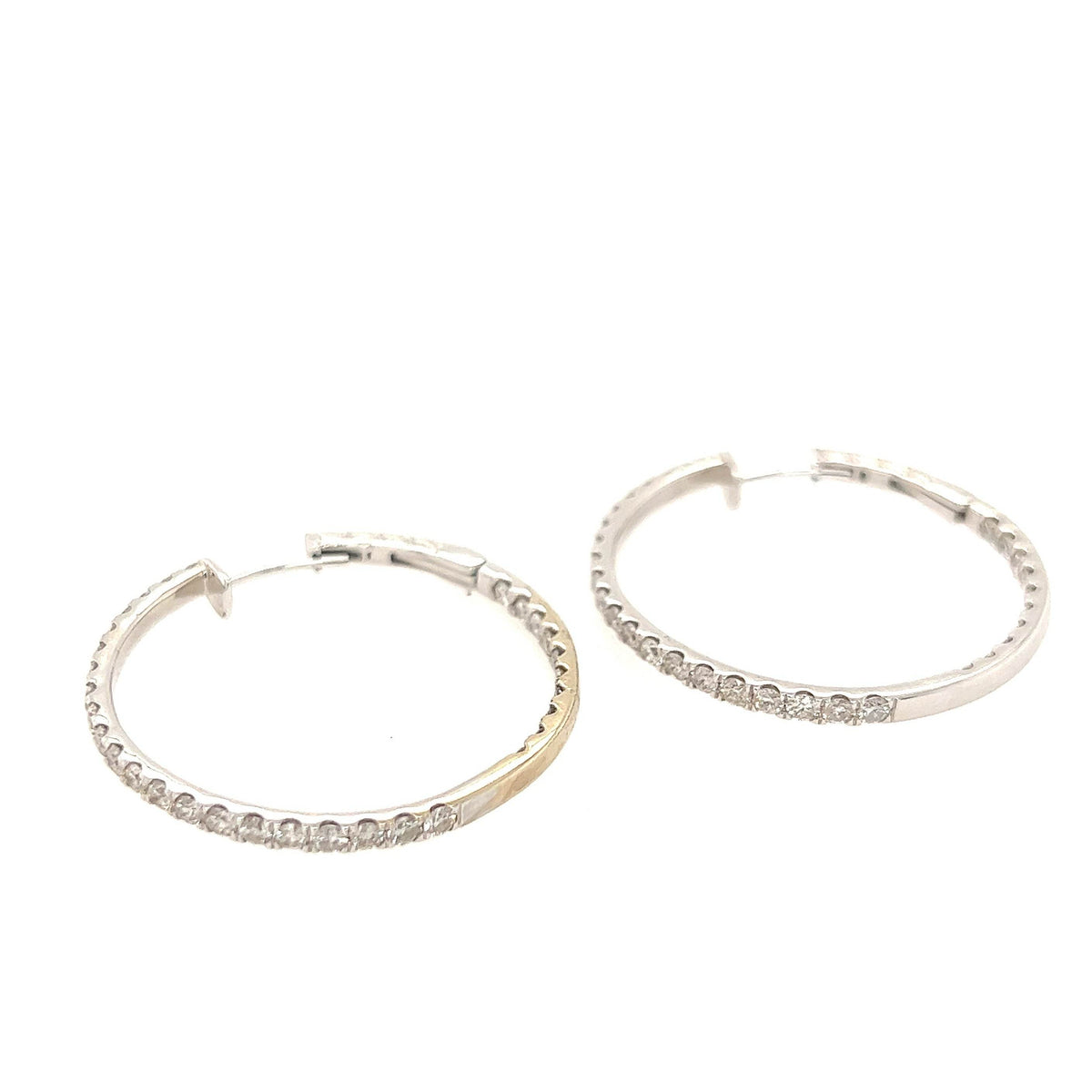 14K White Gold Round Hoop Full Inside and Out Diamond Hoop Earrings - Jewelry Design Gallery of East Windsor