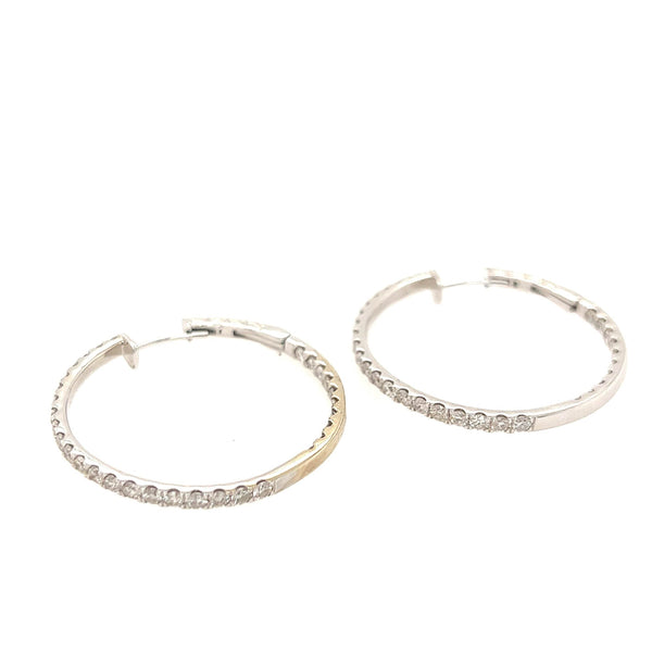 14K White Gold Round Hoop Full Inside and Out Diamond Hoop Earrings - Jewelry Design Gallery of East Windsor