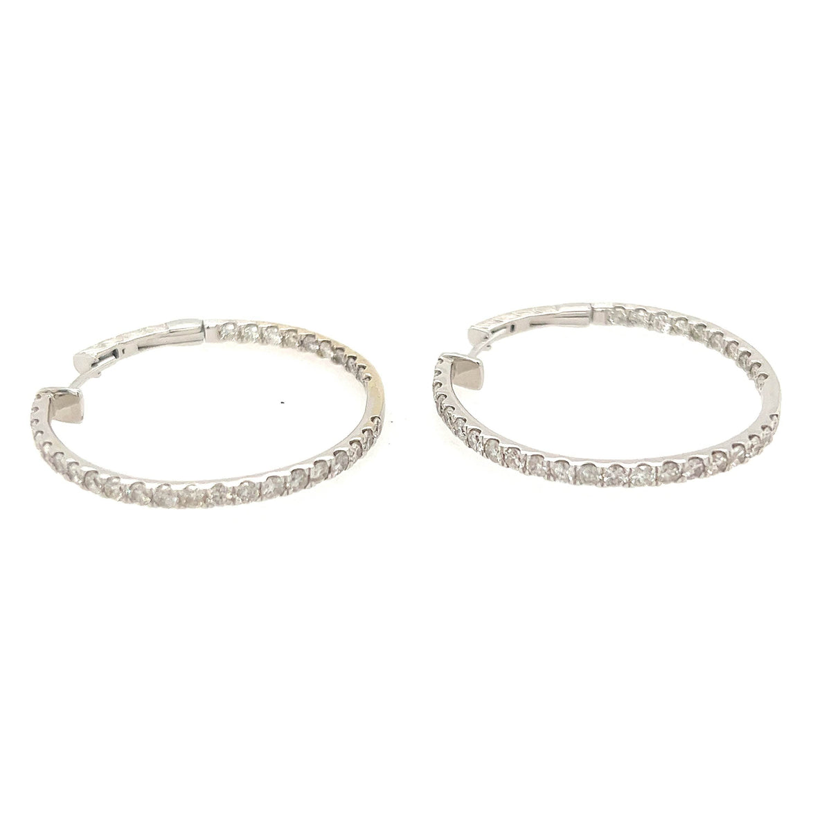 14K White Gold Round Hoop Full Inside and Out Diamond Hoop Earrings - Jewelry Design Gallery of East Windsor