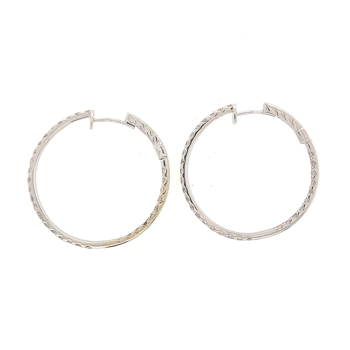 14K White Gold Round Hoop Full Inside and Out Diamond Hoop Earrings - Jewelry Design Gallery of East Windsor