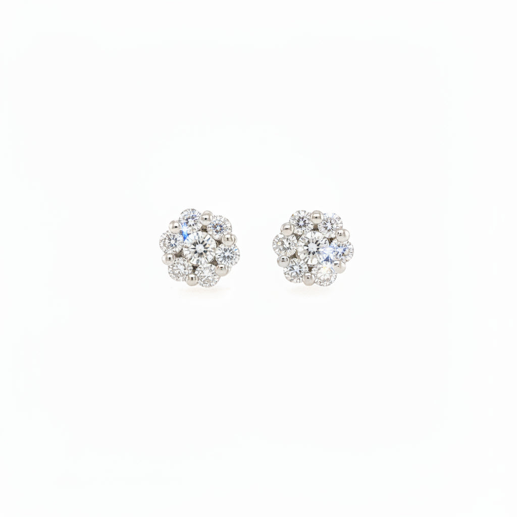 14K White Gold Diamond Clustered Flower Stud Earrings - Jewelry Design Gallery of East Windsor