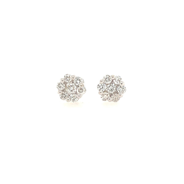 14K White Gold Diamond Clustered Flower Stud Earrings - Jewelry Design Gallery of East Windsor