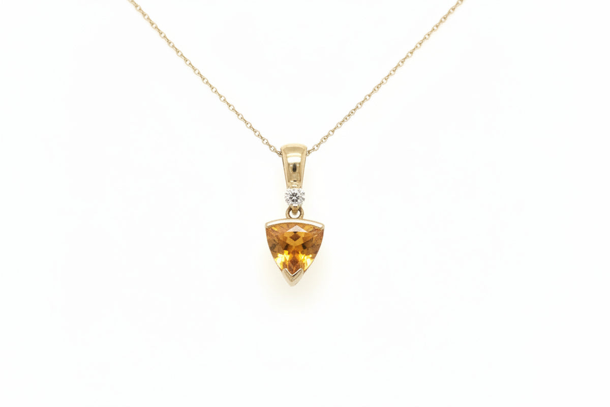 14K Yellow Gold Citrine and Diamond Pendant Necklace - Jewelry Design Gallery of East Windsor