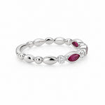 14K White Gold Round Diamond and Ruby Marquise Stacking Ring - Jewelry Design Gallery of East Windsor