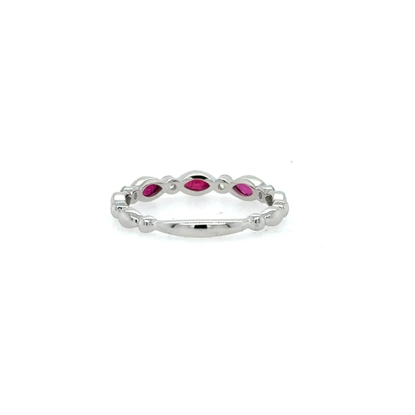 14K White Gold Round Diamond and Ruby Marquise Stacking Ring - Jewelry Design Gallery of East Windsor