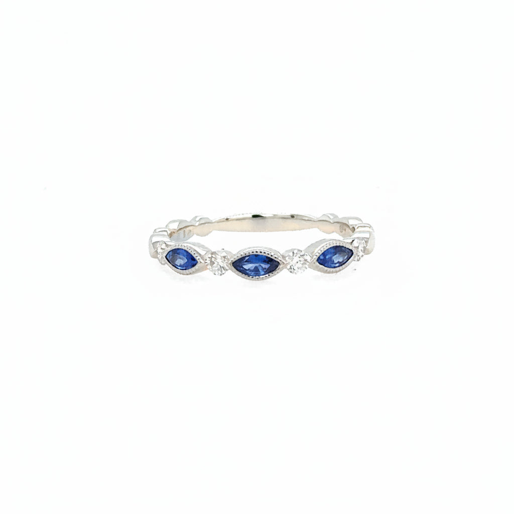 14K White Gold Marquise Diamond and Sapphire ring - Jewelry Design Gallery of East Windsor