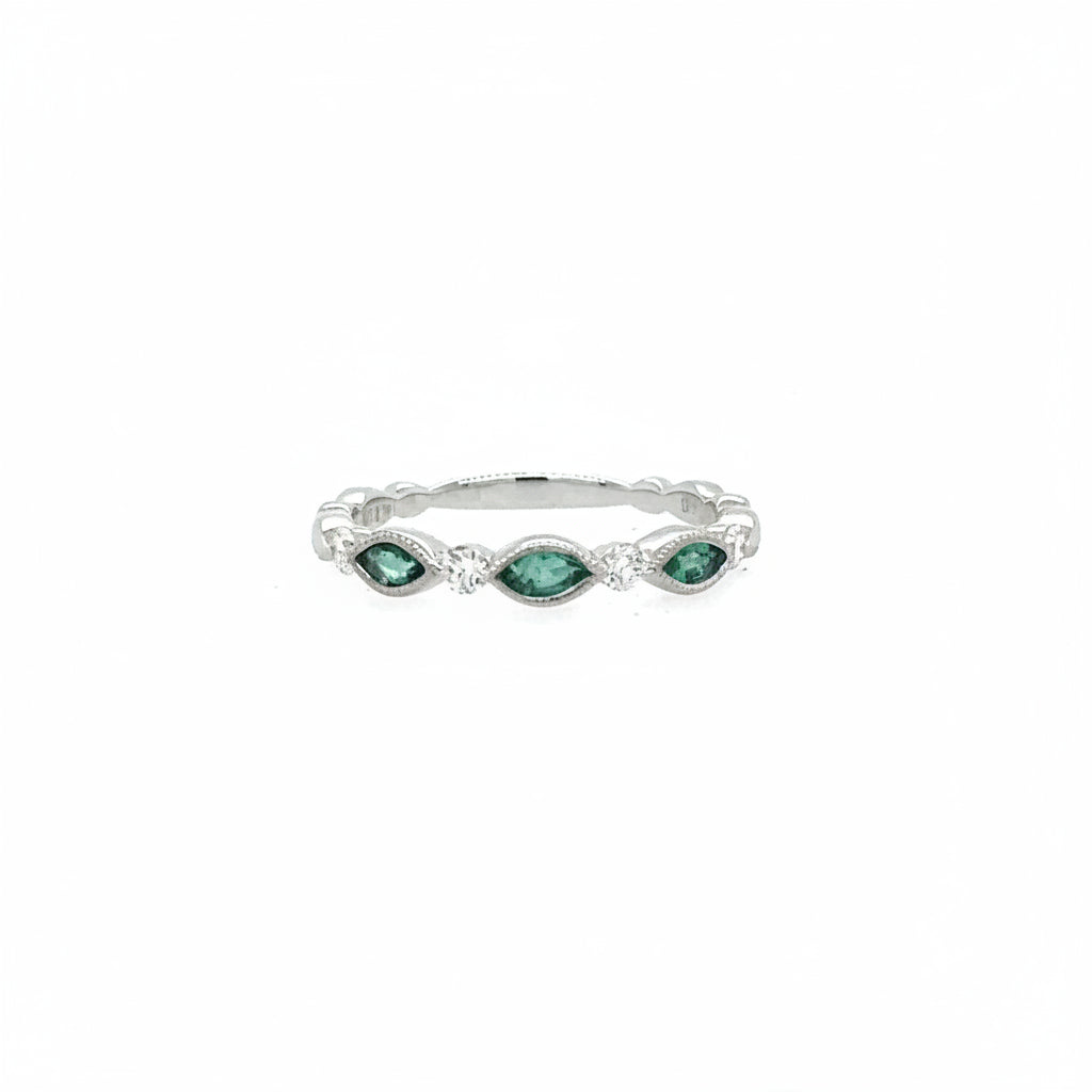 14K White Gold Diamond and emerald stackable marquise ring - Jewelry Design Gallery of East Windsor
