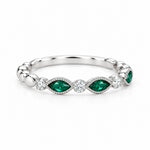 14K White Gold Diamond and emerald stackable marquise ring - Jewelry Design Gallery of East Windsor