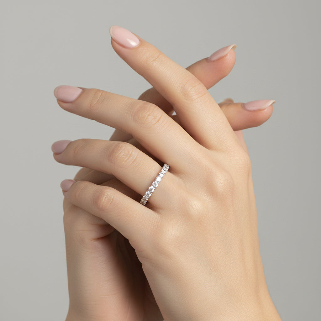 14K White Gold Diamond Half Eternity Wedding Band - Jewelry Design Gallery of East Windsor