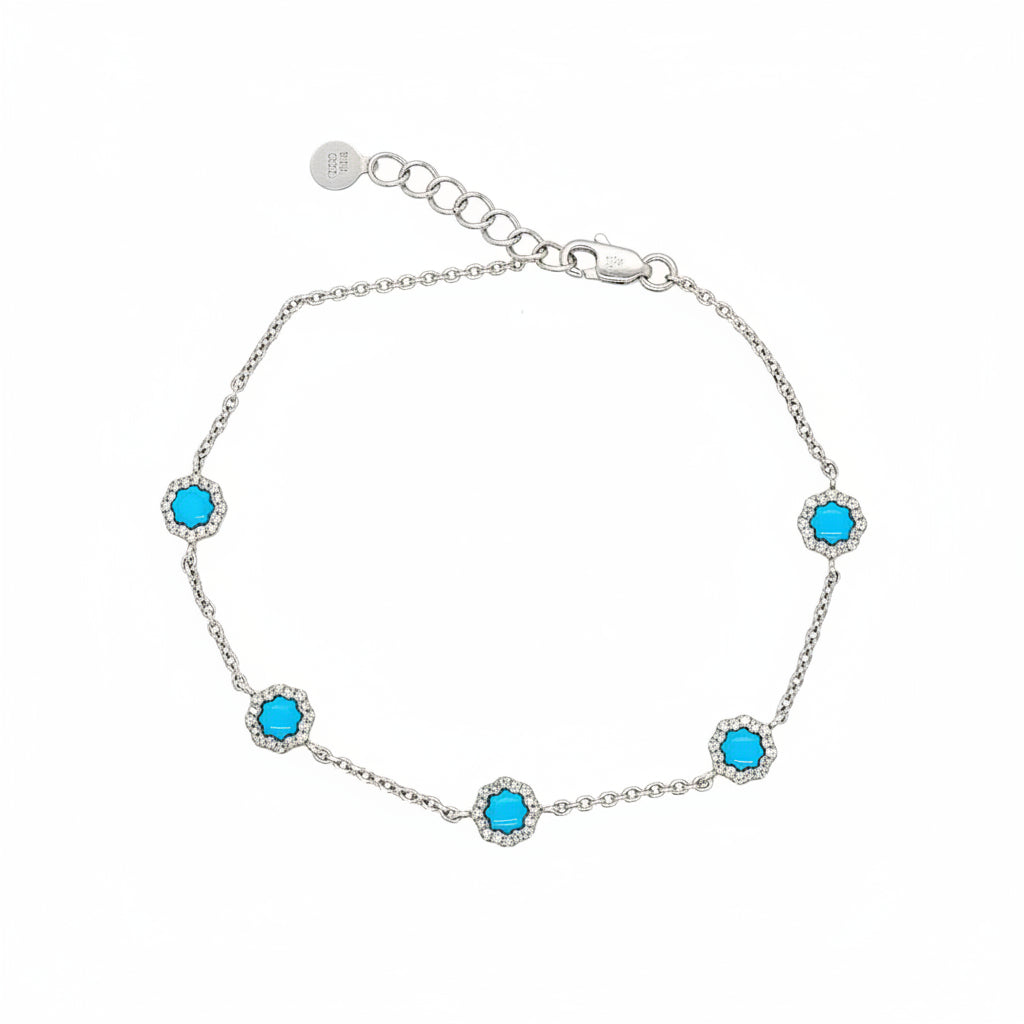 14K White Gold Turquoise And Diamond Dainty Bracelet - Jewelry Design Gallery of East Windsor