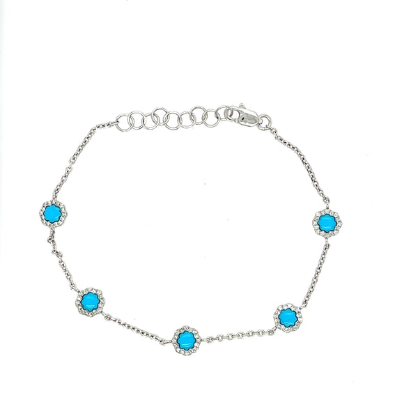 14K White Gold Turquoise And Diamond Dainty Bracelet - Jewelry Design Gallery of East Windsor