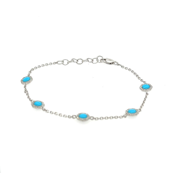 14K White Gold Turquoise And Diamond Dainty Bracelet - Jewelry Design Gallery of East Windsor