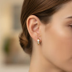 14K Yellow Gold Three Diamond Small Chunky Hoop Huggie Earrings - Jewelry Design Gallery of East Windsor