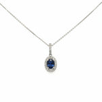14K White Gold Dainty Blue Sapphire and Halo Diamond Necklace - Jewelry Design Gallery of East Windsor