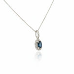 14K White Gold Dainty Blue Sapphire and Halo Diamond Necklace - Jewelry Design Gallery of East Windsor