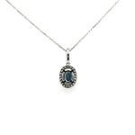 14K White Gold Dainty Blue Sapphire and Halo Diamond Necklace - Jewelry Design Gallery of East Windsor