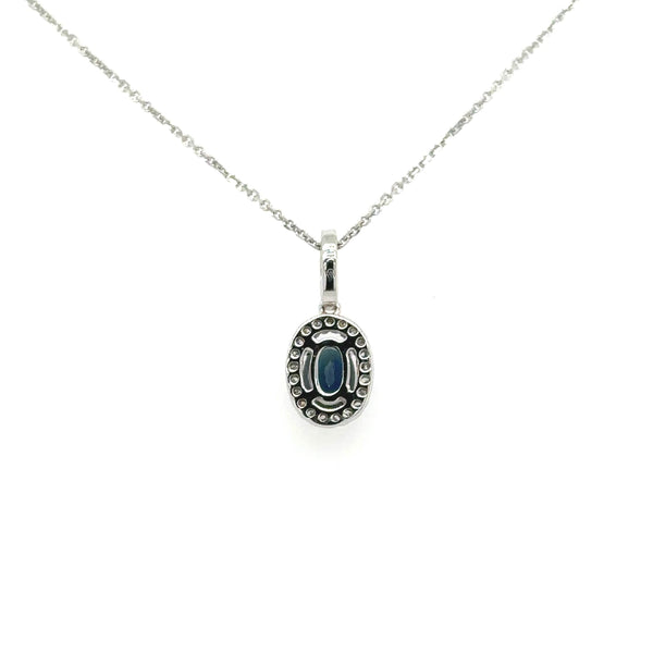 14K White Gold Dainty Blue Sapphire and Halo Diamond Necklace - Jewelry Design Gallery of East Windsor