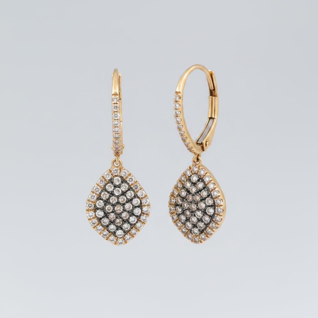 14K Rose Gold Drop Earrings with Clustered Champaign Diamonds - Jewelry Design Gallery of East Windsor