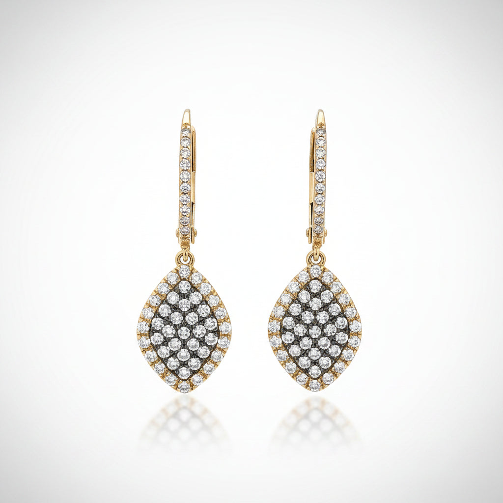 14K Rose Gold Drop Earrings with Clustered Champaign Diamonds - Jewelry Design Gallery of East Windsor