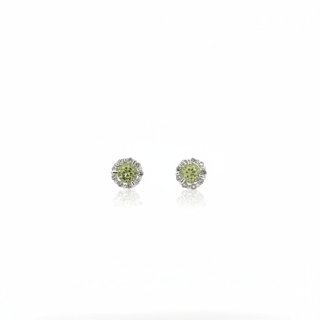 14K White Gold Green Peridot and Diamond Stud Earrings - Jewelry Design Gallery of East Windsor