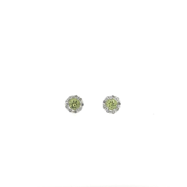 14K White Gold Green Peridot and Diamond Stud Earrings - Jewelry Design Gallery of East Windsor